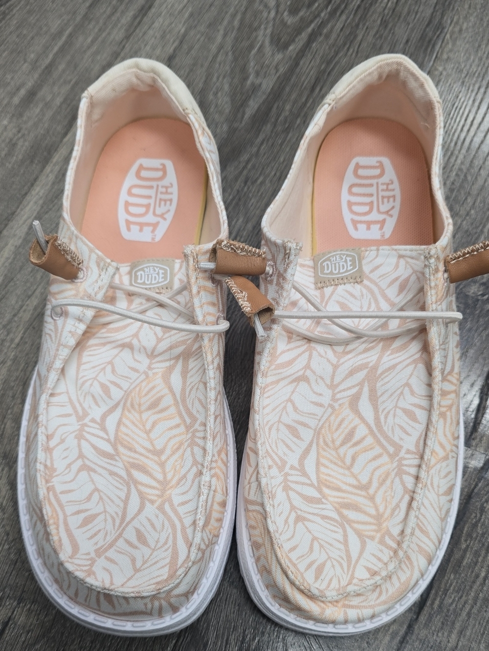 Hey Dude Slip-On Shoes in Peach and Tan Leaf Print